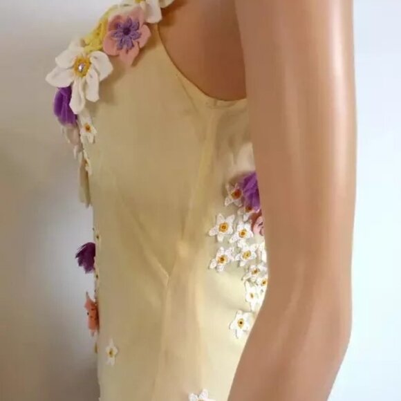 MOSCHINO IVORY LEMON 3D FLOWER APPLIQUES BEADED SILK SLIP DRESS USA 12 IT46 PURP - Picture 5 of 13